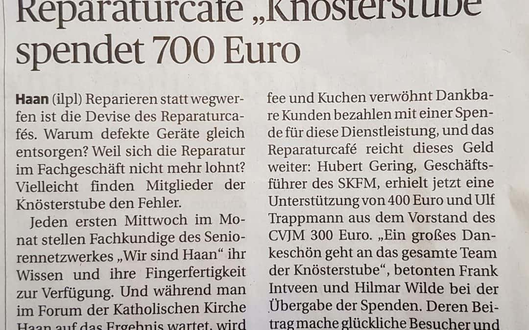 Reparaturcafé „Knösterstube“ spendet 700 Euro